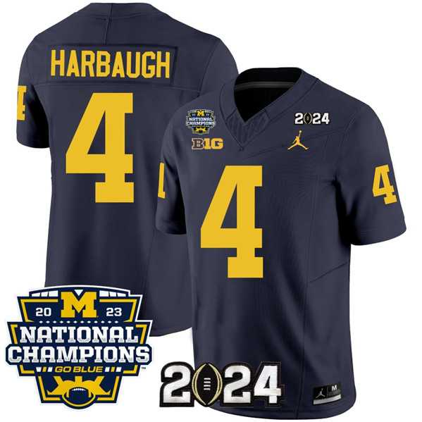Men's Michigan Wolverines #4 Jim Harbaugh Navy 2024 F.U.S.E. With 2023 National Champions Patch Stitched Jersey,We sell and wholesale Men's Michigan Wolverines #4 Jim Harbaugh Navy 2024 F.U.S.E. With 2023 National Champions Patch Stitched Jersey on line form chian!